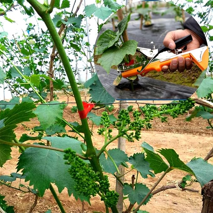Plant Tying Machine Tape Tool for Tomatoes Peppers Grapes Cucumbers and Vining Vegetables Quickly and Easily Tie, Great for Gardeners Farmers, with Tapes, Spare Parts, Staples - Orange