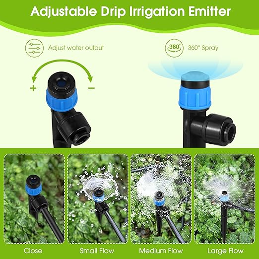 30 Pcs Drip Irrigation Emitters with Stake - Adjustable Drip Emitter Vortex for 1/4" Drip Line Irrigation Tubing - Drip Irrigation System Parts Drippers Sprinkler Heads for Garden Watering System-Blue