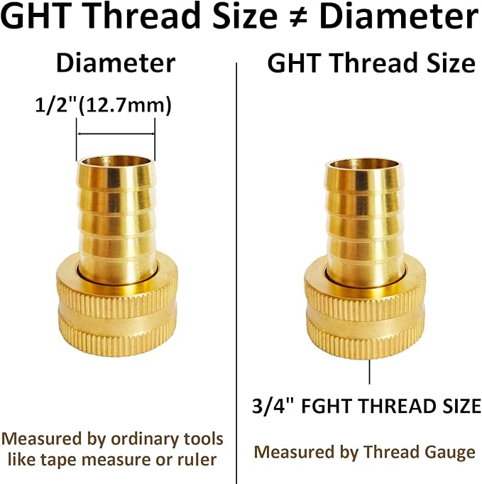10Pcs 1/2" Barb x 3/4" Female GHT Thread Swivel Brass Garden Water Hose Pipe Connector Copper Fitting with Stainless Clamp House/Boat/Lawn/Power Wash/Irrigation