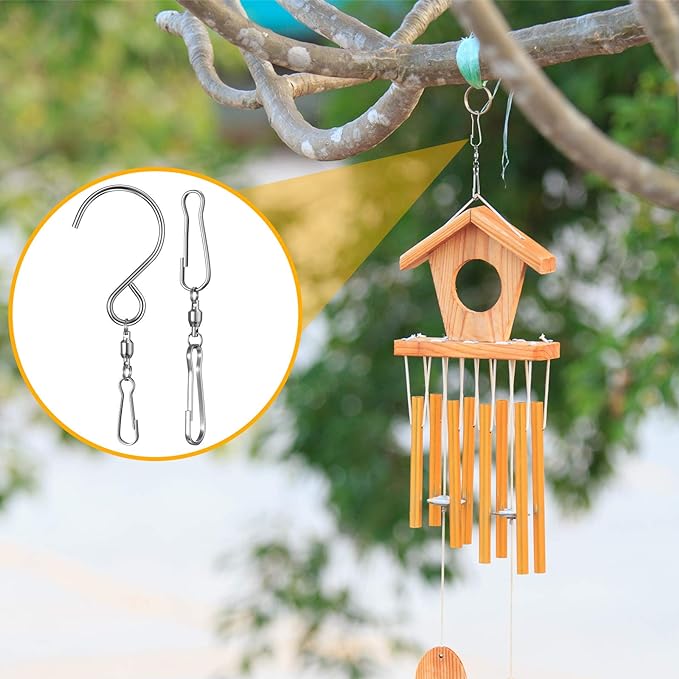 Jetec Wind Spinner Swivel Hooks 360 Degree Dual Spinning Windsock Chime Supplies Hanger Swivels Clip Hanging Hooks with Storage Box for Wind Spinners Supply, 2 Styles (Metal Color,30 Pieces)