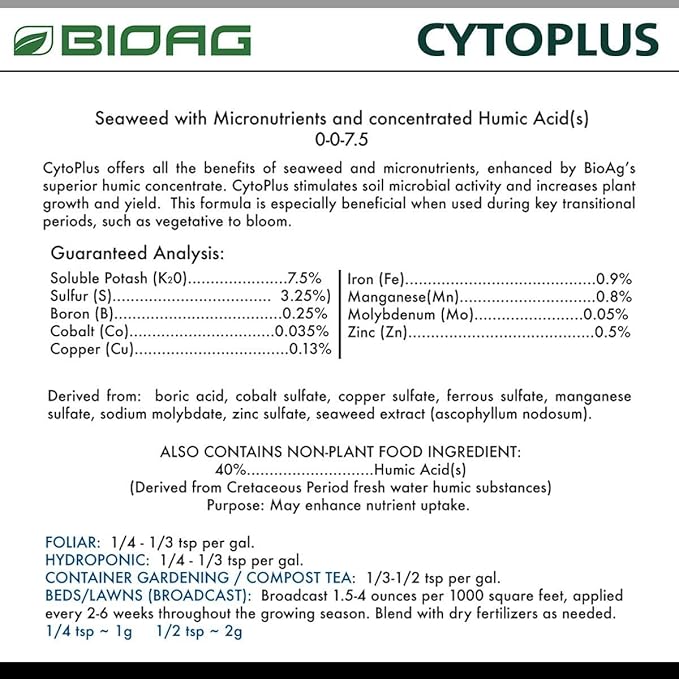 CytoPlus Organic Humic Acid Plus Seaweed Extract, Essential Micronutrients, Soil Amendment for All Plants, S B Co Cu Fe Mn Mo Zn (300 Grams) (BA76003)