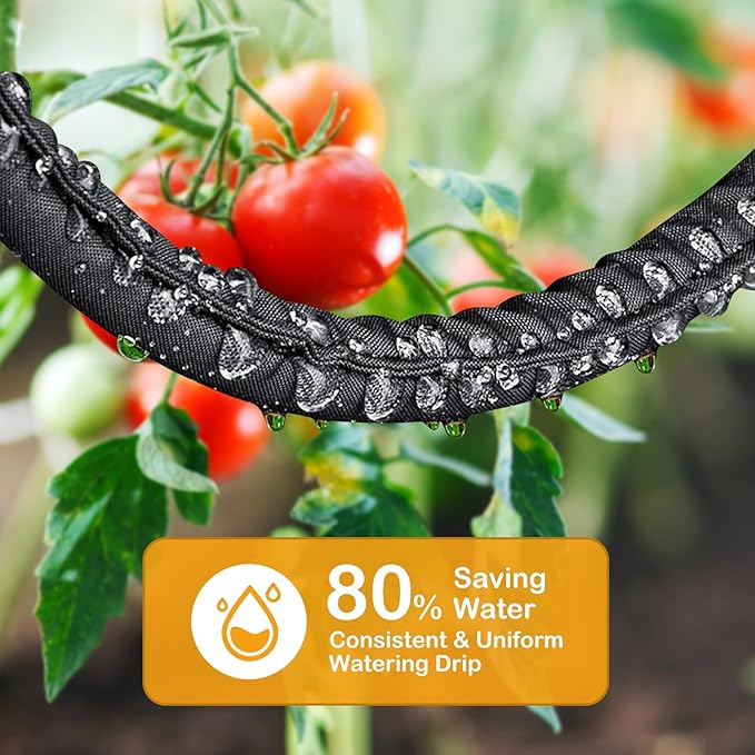 Flat Soaker Hose 25FT Heavy Duty Double Layer Design - Save 80% Water for Garden, Lawn, and Flower Bed Drip Irrigation (25FT)
