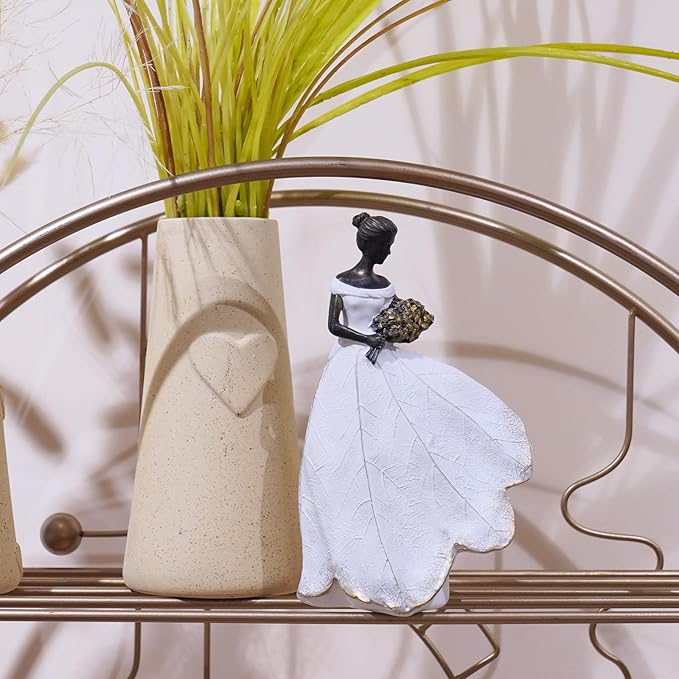Guichifun Fairy Statue Collection Home Decoration - White Leaf Angel Girls Resin Home Decor for Outside or Inside Rustic Garden Grave Decorations for Cemetery Figurines Gift 5 x 3 x 7.5 Inch