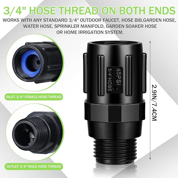 Tondiamo 3 Pcs Drip Irrigation Pressure Regulator, 3/4" Female Hose Thread x 3/4" Male Hose Thread for Drip Irrigation System Irrigation Pressure Reducer Low Flow Valve(45 PSI)