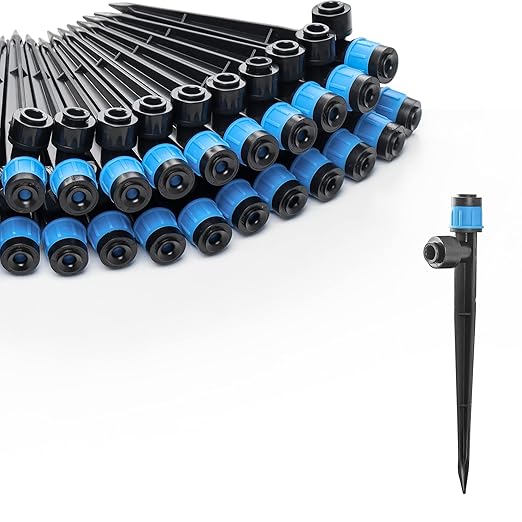 60PCS Easy-Connect Drip Irrigation Emitters Fan Shape for 1/4 inch Irrigation Tubing, Adjustable Water Flow Drip Emitters with Stake