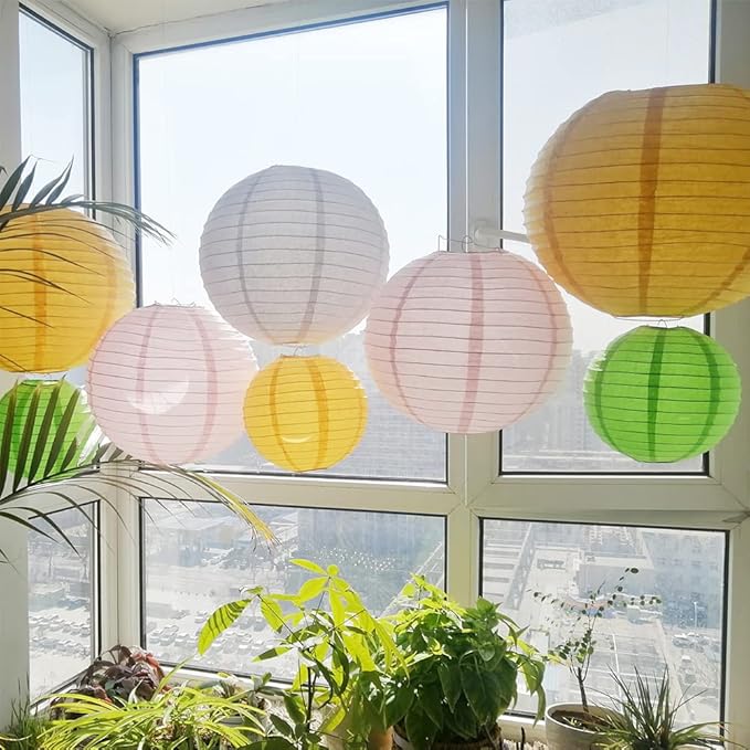Foclover White Paper Lanterns 12 Pcs 14" Chinese Round Paper Hanging Decorations Ball Lanterns Lamps for Home Decorations, Parties, Birthdays and Weddings