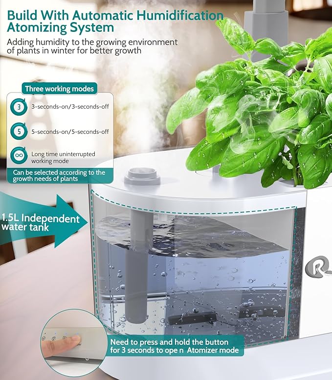 Misting 11 Pods Hydroponic Growing System Herb Garden Kit Indoor, 4L + 1.5L Large Tank Plant Germination Kit with Adjustable Height Grow Light to 18", Quiet Pump, Auto Timer, Gardening Christmas Gifts