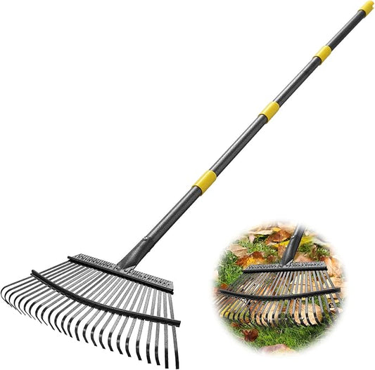Rake - 79 Inch Long Garden Leaf Rake, 18 Inch Wide Heavy Duty Leaf Rake for Shrub with 25 Metal Tines,Yard Rake with Ergonomics Adjustable Handle for Picking up Leaves, Grass Clippings, Garbage
