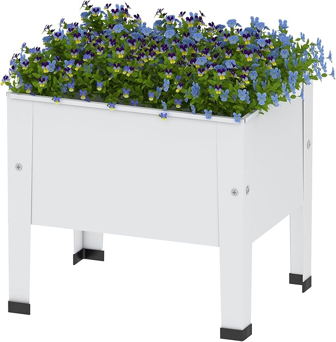 aboxoo 14 inch Planter Raised Garden Bed with Legs Outdoor Metal Small White Planter Box Elevated Garden Bed for Vegetables Flower Herb Patio