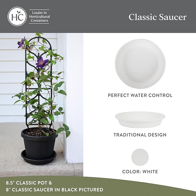 The HC Companies Flower Pot Saucers - Plastic Plant Saucer for Outdoors & Indoors - Traditional Design Plant Pot Trays for Water Drainage - Durable & Stylish Round Plant Tray (6-inch White)