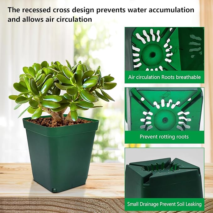 Square Nursery Seedling Pot 3.5 Inches 90 Pcs, Small Nursery Pot Plastic Thick and Sturdy Seed Start Germination Pot for Plant Propagation and Seeding(Green,3.54 Inches, 90Pcs)