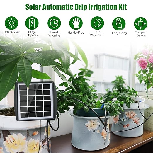 Solar Automatic Drip Irrigation Kit System, JIYANG Solar Powered Auto Easy DIY Watering Device Supported Pots Plants, 6-12 Timing Modes With Anti-Siphoning Device (Expansion Kit/Extra Accessories Kit)