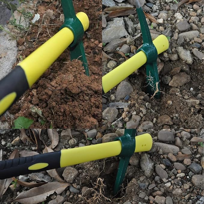 2PCS 18 Inches Steel Forged Pickaxe, Sturdy Durable Mattock Hoe, Weeding Pick Axe with Lightweight Plastic Coated Fiberglass Handle Suitable for Digging, Weeding, Gardening, Camping
