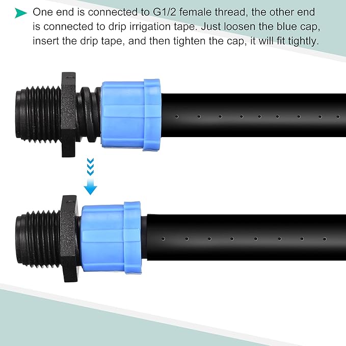 MECCANIXITY Drip Irrigation Tubing Coupling G1/2 Male Thread 16mm Barbed Locking Fitting for 16mm Drip Tape Tubing Sprinkler System Blue Pack of 10