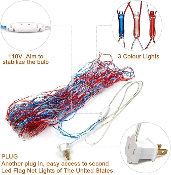 American LED Flag Net Lights - 420 LED 4th of July Decorations Outdoor Lighted Flag String Lights of The United States for Memorial Day Yard Garden Festival Holiday Party
