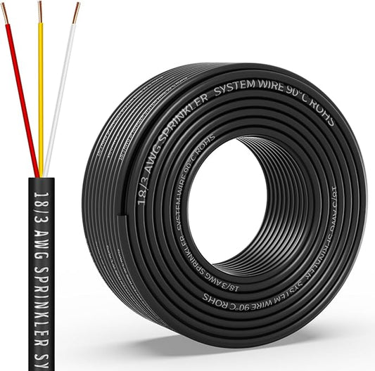 18/3 Solid Sprinkler System Wire 150ft, 18 Gauge Irrigation Wires PVC Jacket Sprinkler Cable for Underground Irrigation Valves Field Central Control System