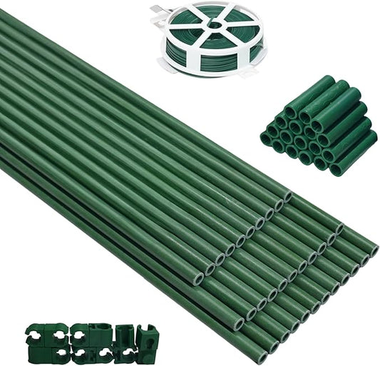 Xiny Tool 126pcs Garden Stakes Set, Includes 50Pack 17" Garden Poles, Tomato Climbing Plant Trellis Plant Climbing Frame for Vegetables Cucumber Fences Beans Outdoor Gardening (Green, 25 Pack)