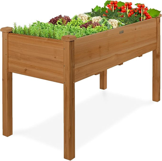 Best Choice Products 48x24x30in Raised Garden Bed, Elevated Wood Planter Box Stand for Backyard, Patio, Balcony w/Bed Liner, 200lb Capacity - Acorn Brown