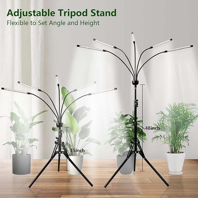 KEELIXIN Grow Lights for Indoor Plants (White), 5-Head Adjustable LED Plant Lights, Full Spectrum Lamp with Timer for Various Plants