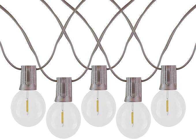 Novelty Lights 50 Feet G40 LED Patio String Lights with 50 Bulbs, Warm White, Weather Resistant and Shatterproof Replaceable Plastic Globe Bulbs, Brown Wire