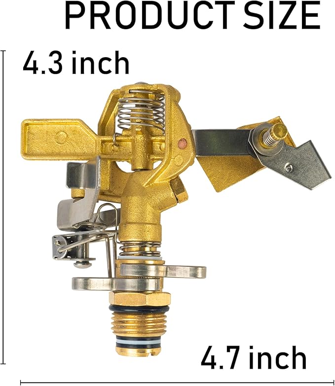 Hourleey 1/2 Inch Brass Impact Sprinkler, Heavy Duty Water Sprinkler Head, Adjustable 0-360 Degree Coverage Pattern, Watering Sprinkler with Nozzles for Large Patio Garden Irrigation (4 Pack)