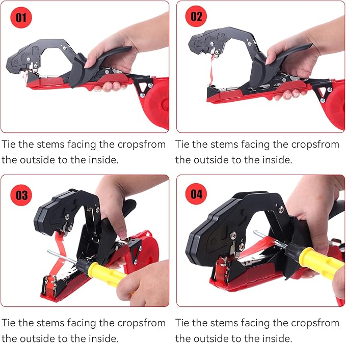 Plant Tying Machine,Plant Vine Tying Machine Tool with 10000pcs Staples 20 Rolls Tape Plant Tape Gun for Grapes Raspberries Tomatoes and Vining Vegetables Tying Tool(red)