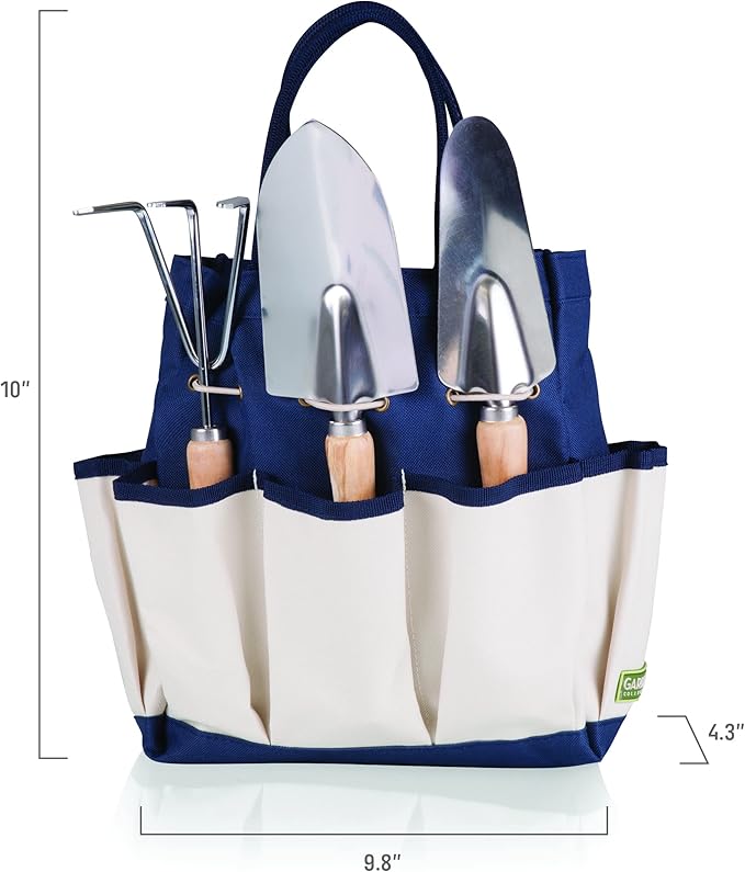 PICNIC TIME Disney Mickey Mouse Garden Bag with Tool Set, Garden Tool Organizer Bag, Gardening Tools Gifts for Women and Men, (Navy Blue with Beige Accents)
