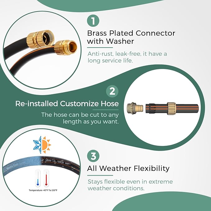 Giraffe Hybrid Garden Hose 5/8" x 75ft, Custom Length, NO Kink, Flexible, Leakproof Hose with Male to Female Fittings, 600 Burst PSI