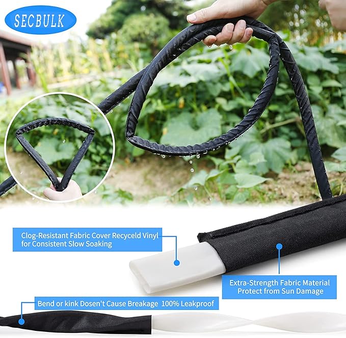 2025 Flat Soaker Hose 200 ft with Stakes for Garden, 50ft x 4 Linkable Drip Hose Diy Garden Irrigation System Saving 80% Water, Dual-layer Leak-free Design Water Hose with Holes