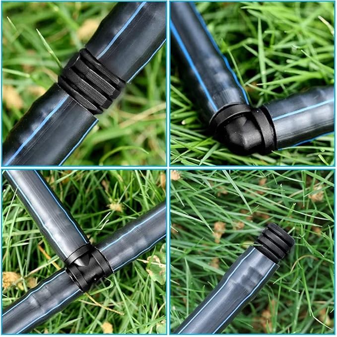 100Pcs Drip Irrigation Connectors Fittings Kit for 1/2 Inch Tubing, Including 30 Tees, 30 Couplings, 20 Elbows, 10 End Closures, 10 End Cap Plugs - Barbed Connectors Compatible Drip Sprinkler Systems
