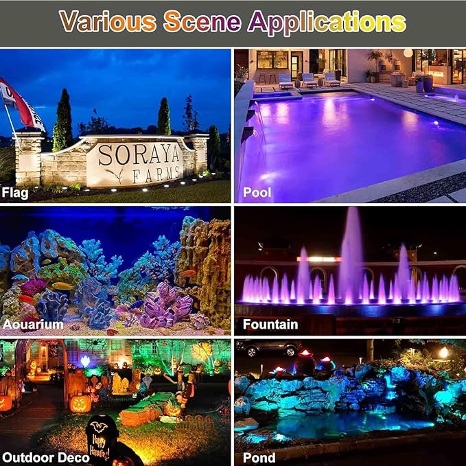 Pond Lights Underwater LED RGB Colored Fountain Lights IP68 Waterproof Spotlight Timing Adjustable Submersible Spot Lights for Fish Pond Garden Lawn Yard Waterfall (Set of 3)