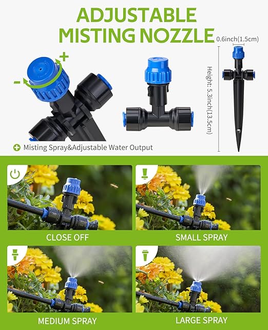HIRALIY 59FT Greenhouse Mist Drip Irrigation Kit, Hanging Plant Watering, Garden Watering System with 1/4" Blank Tubing and Misting Nozzles, Quick Connector Design Automatic Irrigation System