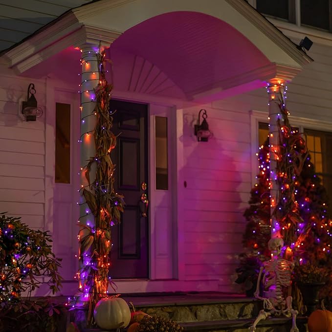 Dazzle Bright Purple and Orange Halloween Lights, 66FT 200 LED Halloween Lights Outdoor with 8 Modes, Waterproof Halloween Decorations for Indoor Outdoor Patio Party