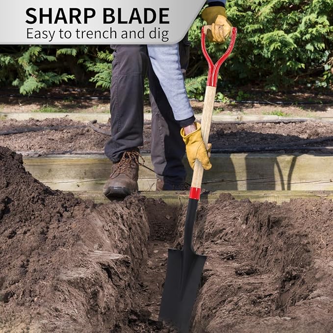 Nohovu Spade Shovel for Digging, Heavy Duty Shovel with D-Handle, Trench Shovel for Gardening, 45 Inches