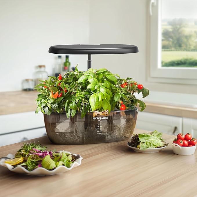 Ahopegarden Indoor Garden Hydroponics Growing System: 12 Pods Plant Germination Kit Garden Kit Growth Lamp Countertop with LED Grow Light Hydrophonic Planter Grower Harvest Vegetable Lettuce