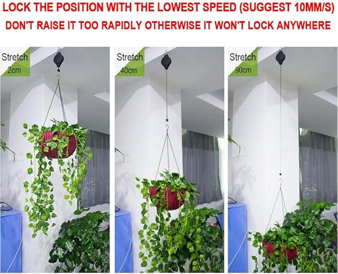 Pack Plant Hook Pulley, Retractable Plant Hanger Easy Reach Hanging Flower Basket for Garden Baskets Pots and Birds Feeder Hang High up and Pull Down to Water Or Feed (White 2Pack)