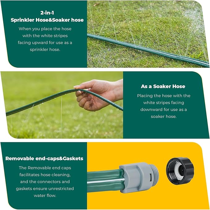 Sprinkler Soaker Hose 75ft for Garden Lawn, Watering Hose with Holes, High-Efficiency Water-Saving Garden Irrigation System, Drip Hose Sprinkler