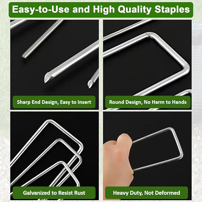 AAGUT 100 Pack 6 Inch Landscape Staples 11 Gauge Garden Staples, Galvanized Heavy Duty U-Shaped Sod Pins,Yard Ground Lawn Fence Stakes for Weed Barrier Fabric Irrigation Tubing