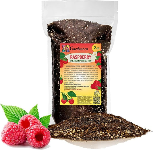 Premium Raspberry Potting Soil Mix - Optimal Blend for Thriving and Juicy Berries - 2 Quart