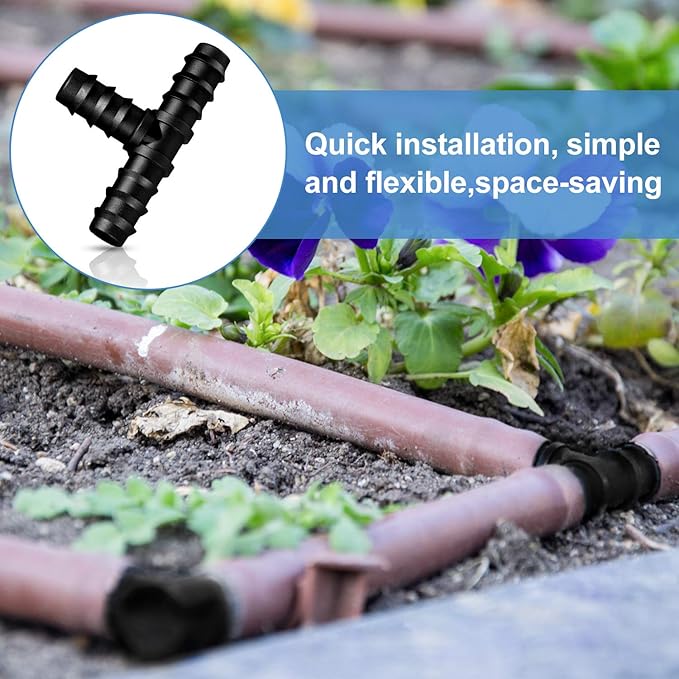 Maitys 8 Pieces Drip Irrigation Barbed Tee Fittings 1/2 Inch Universal Barbed Tee Fittings Connectors Drip Plastic Soaker Hose Connectors Hose End Stop, Black(Tee)