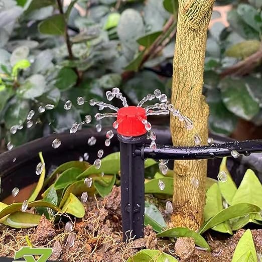 100pcs Drip Irrigation Emitters for 1/4" Drip Irrigation Tubing,Adjustable 360 Degree Water Flow Drippers on 5" Arrow Stake, Garden Irrigation Drippers for (4-7mm) Watering System Kit