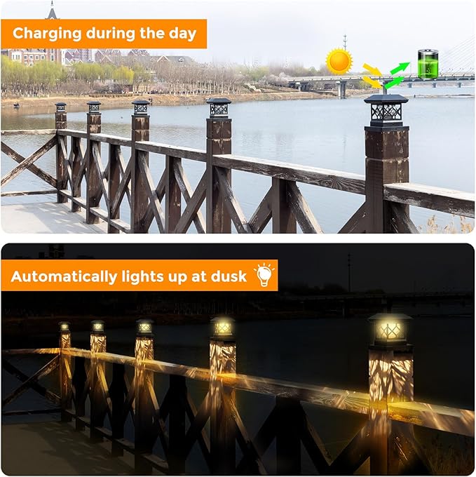 TWINSLUXES Solar Post Cap Lights Outdoor - Waterproof LED Fence Post Solar Lights for 3.5x3.5/4x4/5x5 Wood Posts in Patio, Deck or Garden Decoration Warm Light… (12 Pack)