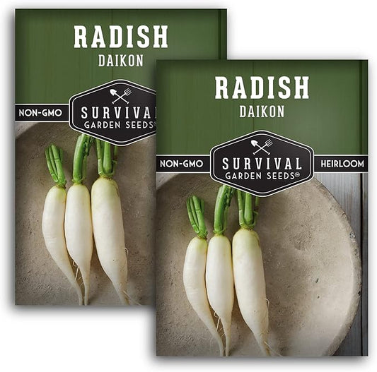 Survival Garden Seeds - Daikon Radish Seed for Planting - 2 Packs with Instructions to Plant and Grow Japanese Radish Vegetables in Your Home Vegetable Garden - Non-GMO Heirloom Variety