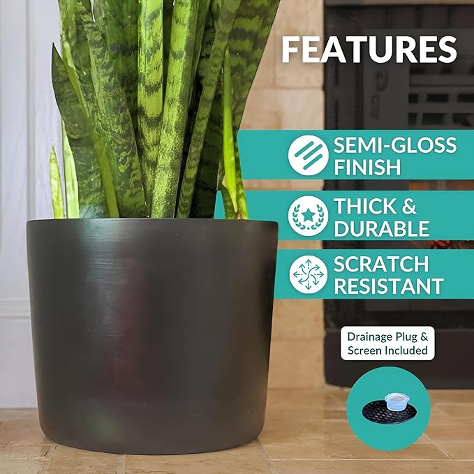 Willowy 12 Inch Large Plant Pot - Black - Large Ceramic Indoor Planter Pot, Large Black Planter, Modern Planter, 12 Inch Pots for Plants, Outdoor Tree Pot, Black Flower Pot, 12 Inch Flower Pot