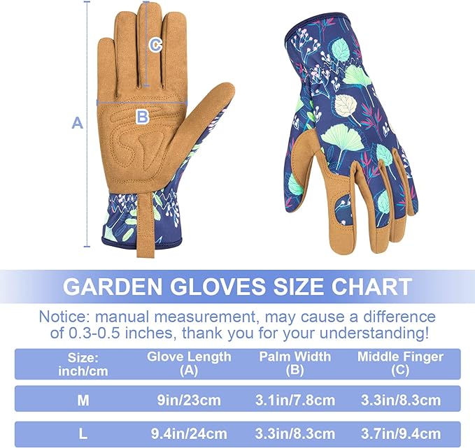Womens Gardening Weeding Working Gloves, Leather Garden Glove for Women Thorn Proof No Stab for Digging, Planting,Pruning