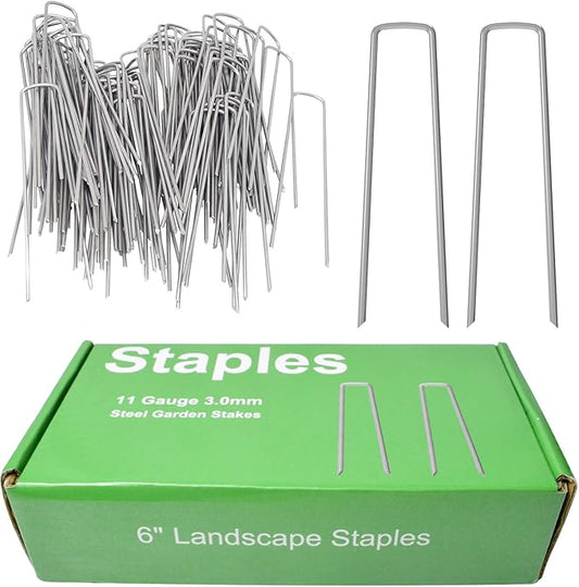 MySit 6" Galvanized Landscape Staples Garden Stakes Pins 200 Pack, Heavy-Duty 11 Gauge Garden Staples Anti-Rust Fence Stakes for Anchoring Weed Barrier Fabric Irrigation Tubing Soaker Hose