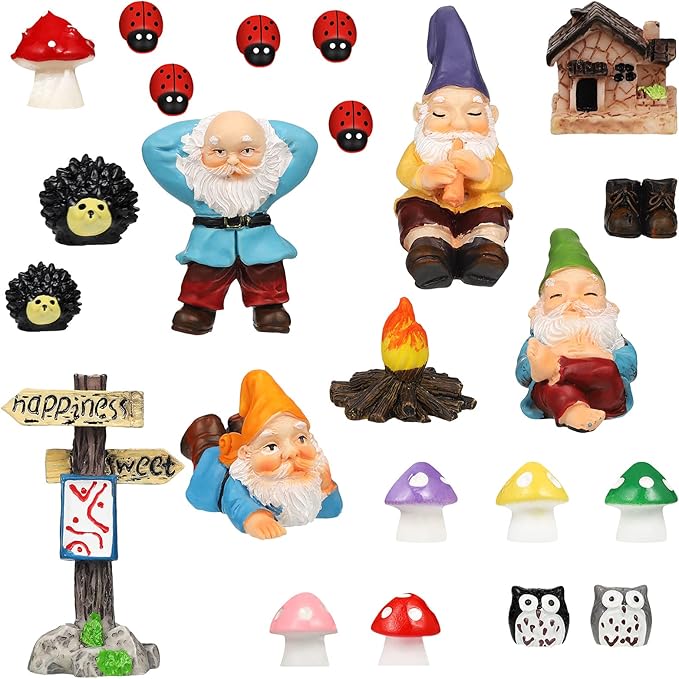 Jetec Gnomes Fairy Resin Statues Miniature Garden Accessories Mini Dwarf Figurine Fairy Miniature Ornament DIY Kit Micro Landscape Ornaments for Outdoor Indoor Patio Yard Lawn Garden (Fire Gnomes)