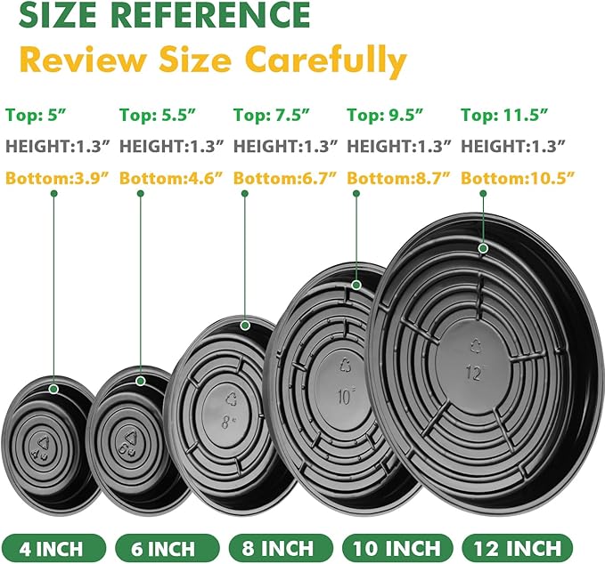 20 Pack 8 Inch Plant Saucer, Black Plant Saucers for Indoors No Holes, Plastic Plant Saucer for Plant Pots Plant Water Catcher Tray, Small Flower Pot Saucers Bulk Plant Drip Trays for Potted Plants