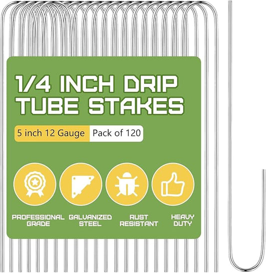 60 Pcs Irrigation Drip Tubing Staples 5 Inch J Shape Irrigation Tube Stakes Galvanized Landscape Pins for 1/4 Inch Irrigation Hose Lawn Nails 1/4 Inch to 1/2 Inch Loop Stake for Drip Tubing (J, 60)