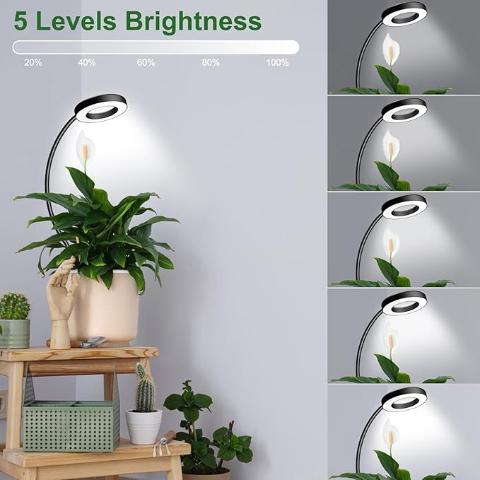 Wolezek 2 in 1 Grow Lights for Indoor Plants, 3 Colors Plant Lights for Indoor Growing with 360° Gooseneck, 48 LEDs Full Spectrum Plant Grow Lights Indoor, 6/12/16H Timer, 5 Brightness, Black 1 Pack